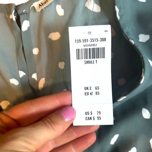 Abercrombie & Fitch Green White Polka Dot Long Sleeve Mini Dress Size Small Tall - Picture 4 of 10
